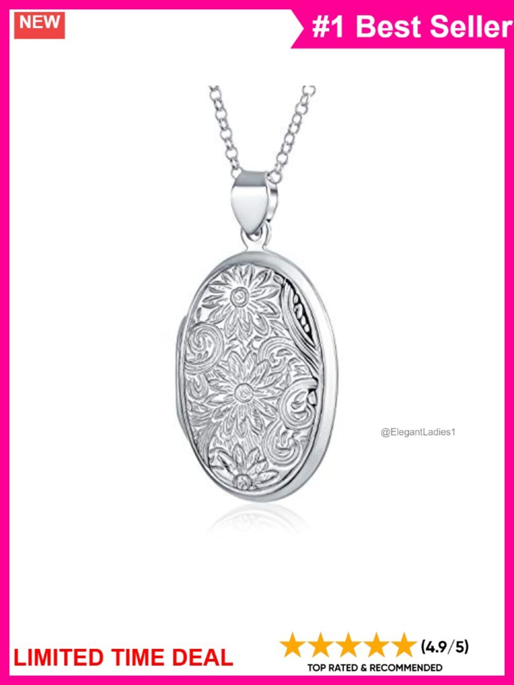 Floral Sunflower Photo Locket Necklace .925 Sterling Silver Pendant